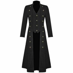 Men’s Steampunk Military TRENCH COAT Long Jacket Black Gothic VTG/USA Sizes
